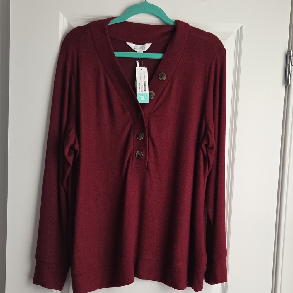Market & Spruce Maroon Button-Up Cardigan